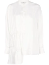 Tibi Patchwork Shirred Satin Tunic Top In White