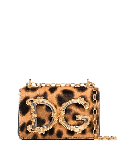 Dolce & Gabbana Brown And Black Dg Girls Leopard Print Micro Bag In Brown,black