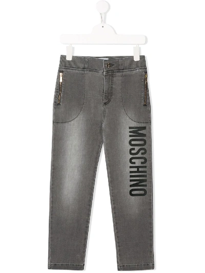 Moschino Teen Mid-rise Stonewashed Jeans In Grey
