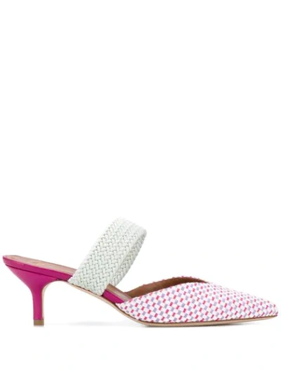 Malone Souliers Maisie 45 Braided Cord And Woven Raffia Mules In Pink