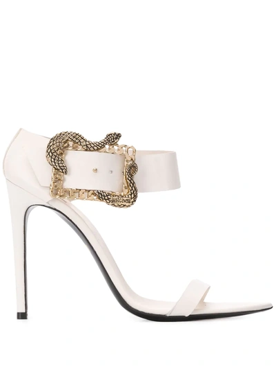 Just Cavalli Snake Buckle Sandals In White