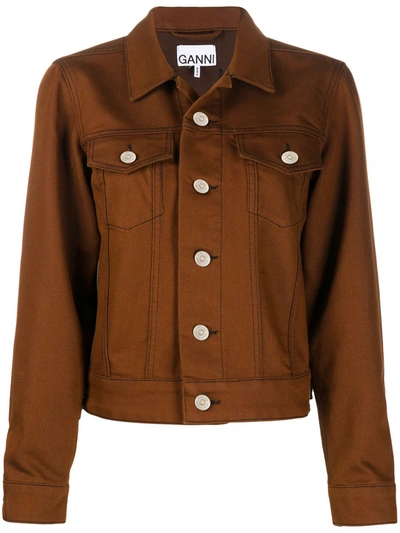 Ganni Button-up Collared Jacket In Brown