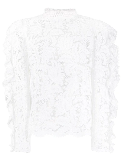 Isabel Marant Floral-lace Ruffle-sleeve Blouse In White