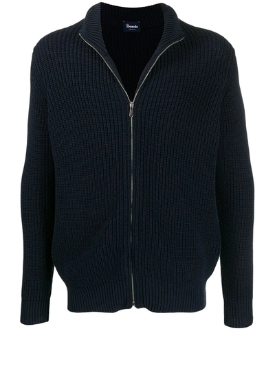 Drumohr Ribbed Knit Zipped Cardigan In Blau