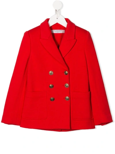 Philosophy Di Lorenzo Serafini Kids' Double-breasted Cotton Blazer In Red