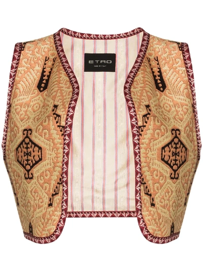 Etro Cropped-weste Mit Print In Brown