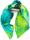 Versace Knotted Jungle-print Headband In Green
