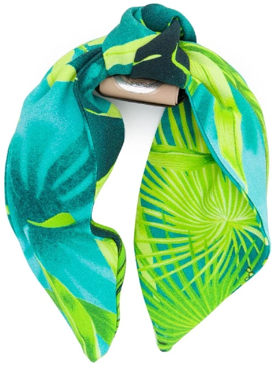 Versace Knotted Jungle-print Headband In Green