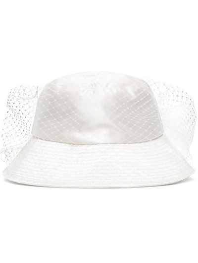 Jennifer Behr White Elaine Veil Bucket Hat