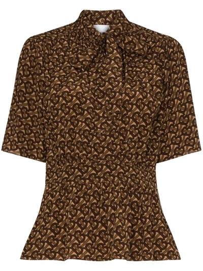 Burberry Kira Pussy Bow Blouse In Brown