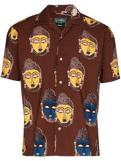 Gitman Vintage Buddha Kalamkari Print Cotton Shirt In Brown