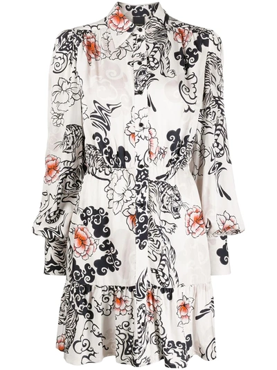 Pinko Floral Printed Shirt Dress In Neutrals
