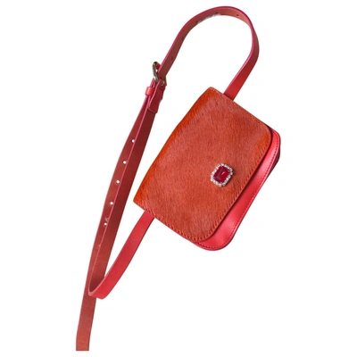 Pre-owned Max Mara Pony-style Calfskin Clutch Bag In Orange