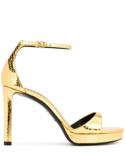 Saint Laurent Snake-effect Sandals In Gold