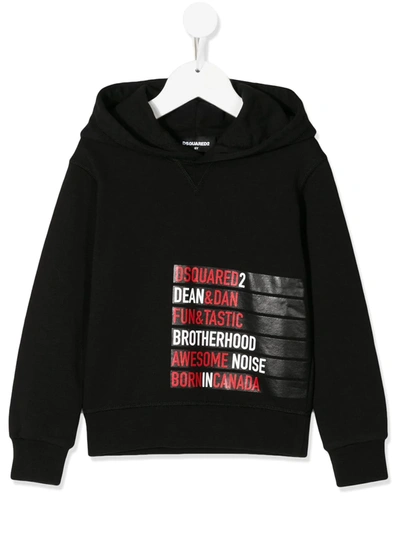 Dsquared2 Kids' Logo Tape Printed Hoodie In Black