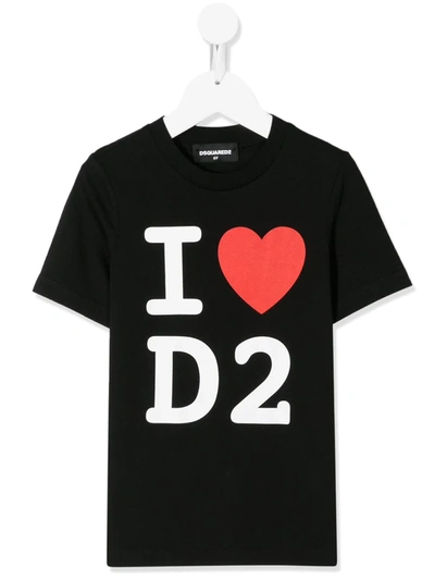 Dsquared2 Teen Heart Logo Print T-shirt In Black