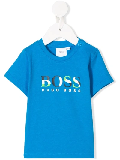 Hugo Boss Babies' Logo-print Crew-neck T-shirt In Blue