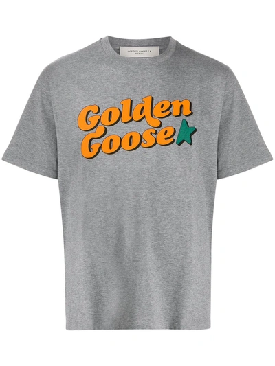 Golden Goose Logo Print Crew Neck T-shirt In Grey
