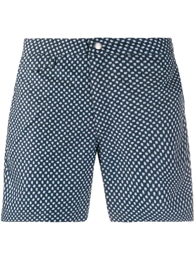 Sunspel Long-length Printed Drawstring Swim Shorts In Blue