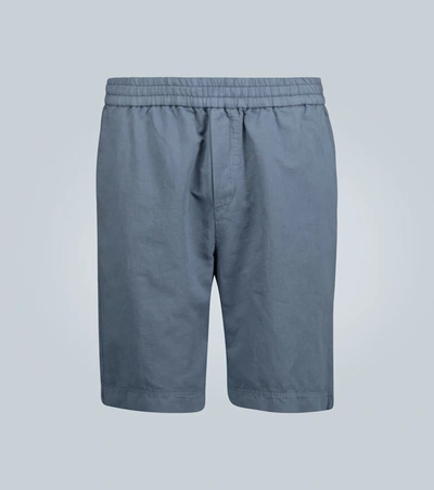 Sunspel Drawstring Cotton-linen Shorts In Blue