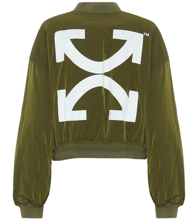 Off-white Nylon Cropped Bomber Jacket In Green