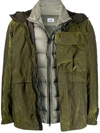 C.p. Company Goggle Hood Down Jacket In Green