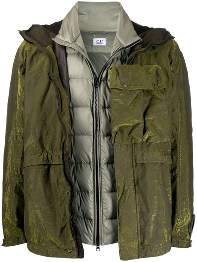 C.p. Company Goggle Hood Down Jacket In Green