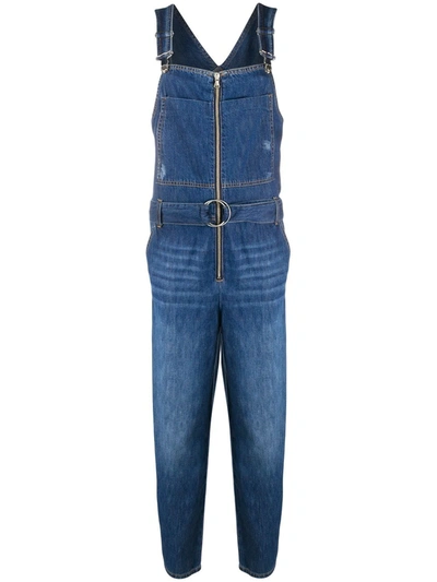 Pinko Stonewashed Belted Dungarees In Blue