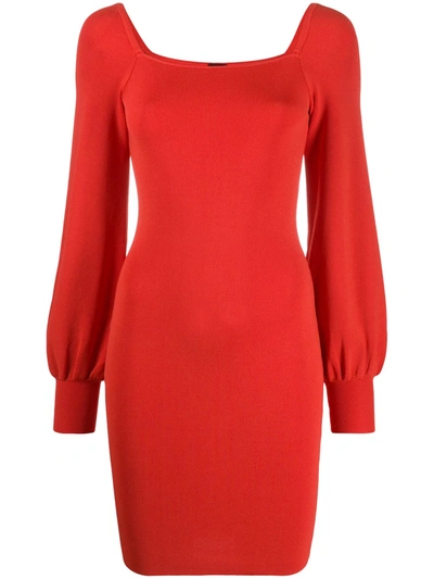 Pinko Square Neck Fitted Dress In Orange