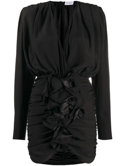 Magda Butrym Burgos Ruffled Ruched Stretch-silk Mini Dress In Black