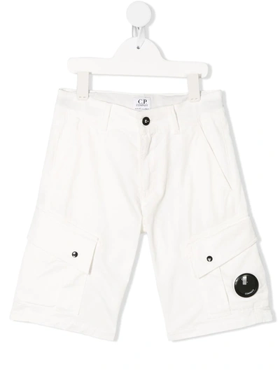 C.p. Company Kids' Lens-detail Cargo Shorts In White