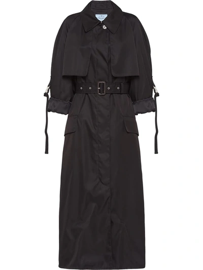 Prada Belted Nylon Gabardine Raincoat In Black