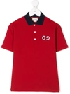 Gucci Kids' Gg Embroidered Polo Shirt In Red