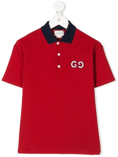 Gucci Kids' Gg Embroidered Polo Shirt In Red