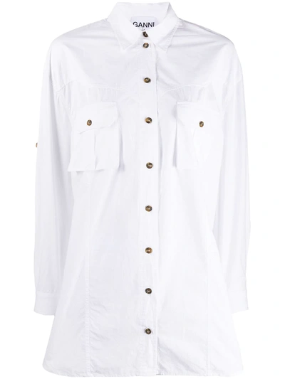 Ganni Combat Button-up Shirt In White
