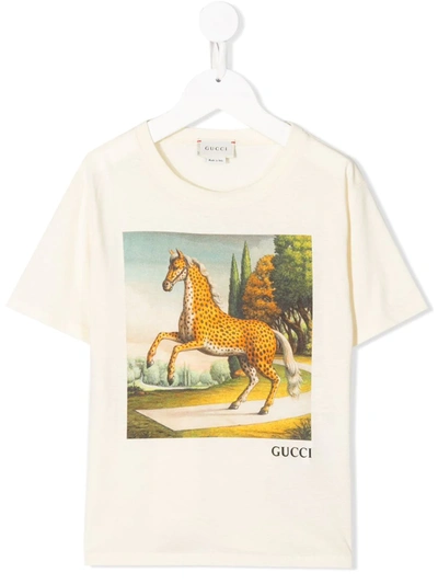 Gucci Kids' Horse Print T-shirt In Neutrals