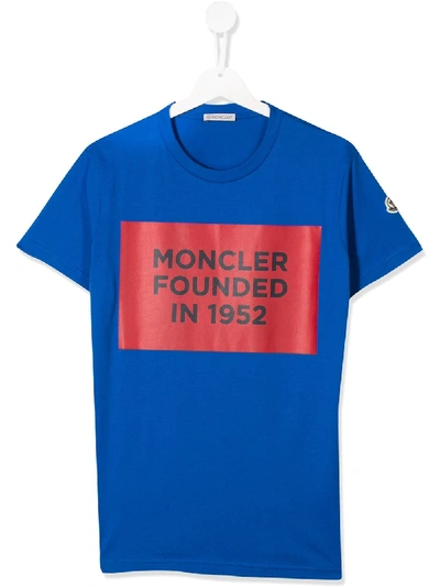 Moncler Teen Logo Print T-shirt In Blue