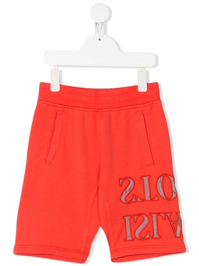 Stone Island Junior Teen Reverse Logo Printed Shorts In Orange