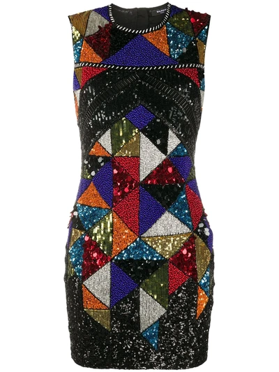 Balmain Sleeveless Bead & Sequin Embroidery Dress In Abf Multico Fluo