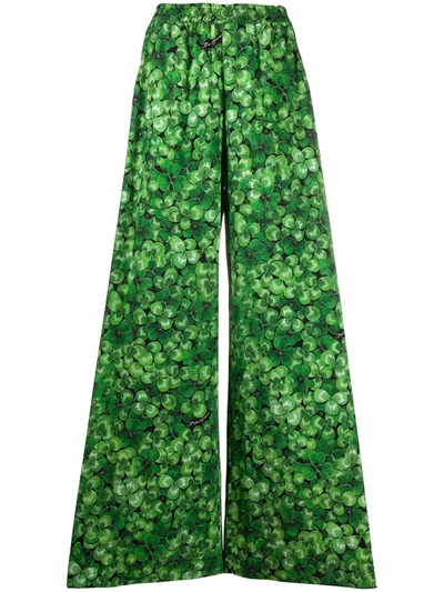Dolce & Gabbana Clover-print Wide-leg Trousers In Green