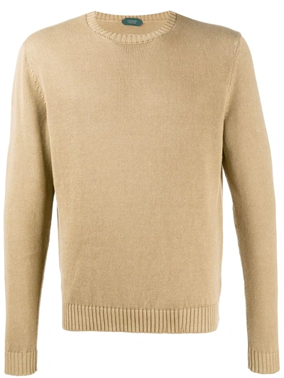 Zanone Long-sleeve Fitted Jumper In Brown