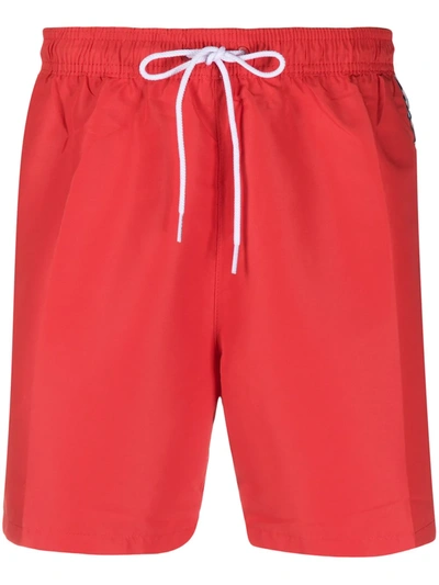 Calvin Klein Logo Tape Swim Shorts In Red