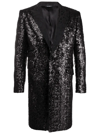 Dolce & Gabbana Sequin Embellished Coat In Black