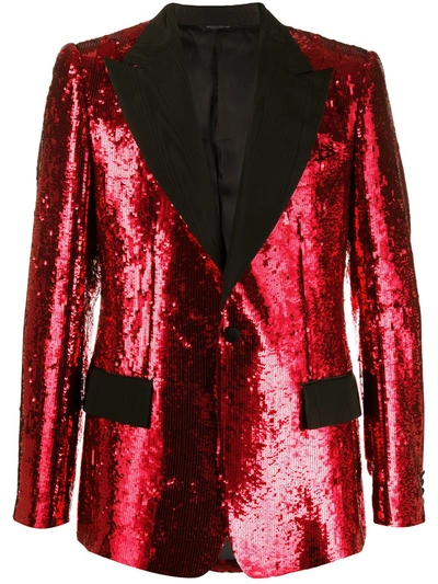 Dolce & Gabbana Embellished Sequin Blazer In Red
