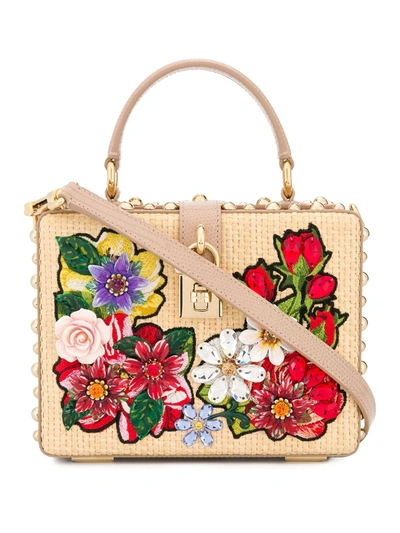 Dolce & Gabbana Floral Embellished Tote Bag In Neutrals
