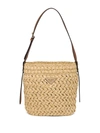 Prada Crocheted Raffia And Leather Bucket Bag In Neutrals