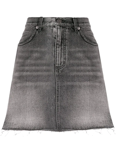 Saint Laurent Faded Denim Miniskirt In Grey