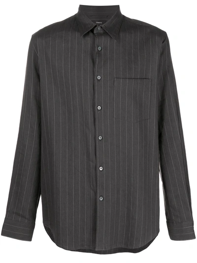 Theory Striped-print Long-sleeved Shirt In Grey