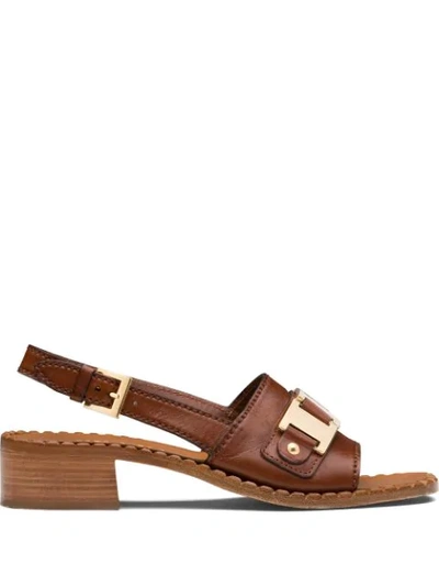 Prada Slingback Leather Sandals In Brown