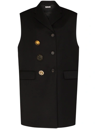 Miu Miu Black Oversized Double-breasted Wool Waistcoat